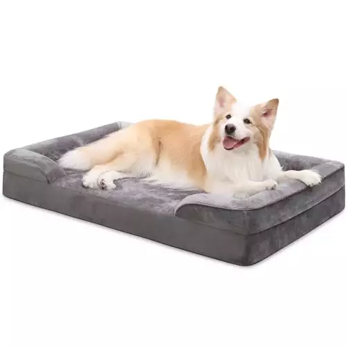 EMSLX Orthopedic Dog Beds Large Sized Dog Waterproof XL Dog Bed with Sides Non-Slip Bottom Extra Large Dog Couch Bed with Washable Removable Cover, Gray, 44x32inch