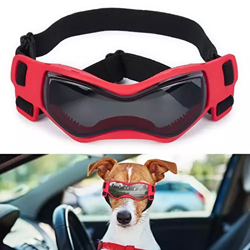 OWNPETS Sunglasses for Dogs, Dog Sunglasses Small Bread with Adjustable Strap, UV Protection Eye Wear Protection Windproof Dog Goggles for Small Dogs, Red