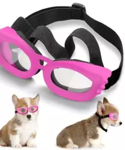 Dog Sunglasses Small Breed, UV Protection Dog Goggles for Small Breed Dog, Windproof Anti-Fog Eye Protection, Pet Glasses for Puppy with Adjustable Strap (Pink)