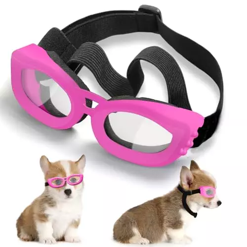 Dog Sunglasses Small Breed, UV Protection Dog Goggles for Small Breed Dog, Windproof Anti-Fog Eye Protection, Pet Glasses for Puppy with Adjustable Strap (Pink)