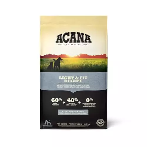 ACANA Adult Dry Dog Food, Light & Fit Recipe, Grain Free Dog Food, 25lb