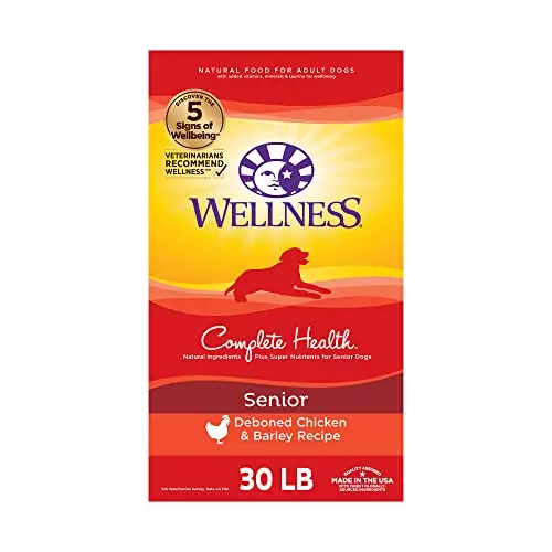 Wellness Complete Health Senior Dry Dog Food with Grains, Natural Ingredients, Made in USA with Real Meat, All Breeds (Chicken & Barley, 30-Pound Bag)