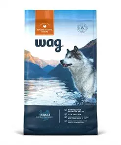 Amazon Brand – Wag Dry Dog Food Grain-Free Turkey & Lentil Recipe, High Protein (4 lb bag)