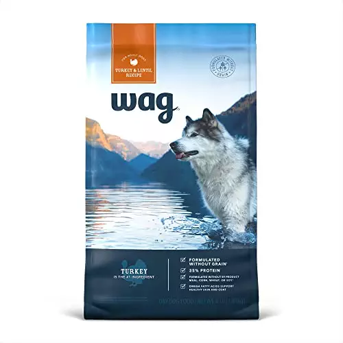 Amazon Brand – Wag Dry Dog Food Grain-Free Turkey & Lentil Recipe, High Protein (4 lb bag)