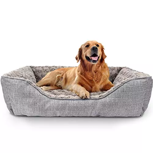 FURTIME Dog Bed for Large Medium Small Dogs Soft Washable Pet Bed Orthopedic Dog Sofa Bed Breathable Rectangle Sleeping Bed Anti-Slip Bottom(35”, Grey)