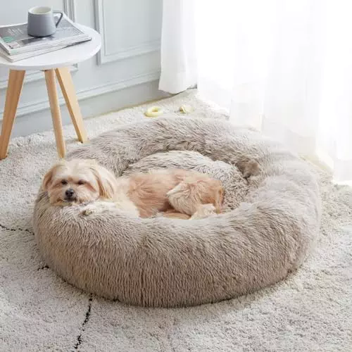 WESTERN HOME WH Calming Dog & Cat Bed, Anti-Anxiety Donut Cuddler Warming Cozy Soft Round Bed, Fluffy Faux Fur Plush Cushion Bed for Small Medium Dogs and Cats (20″/24″/27″/30″)