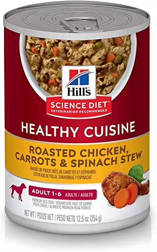 Hill’s Science Diet Healthy Cuisine, Adult 1-6, Great Taste, Wet Dog Food, Roasted Chicken, Carrots & Spinach Stew, 12.5 oz Can, Case of 12