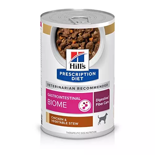 Hill’s Prescription Diet Gastrointestinal Biome Digestive/Fiber Care Chicken & Vegetable Stew Wet Dog Food, Veterinary Diet, 12.5 oz. Cans, 12-Pack