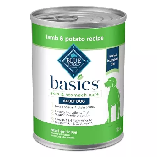 Blue Buffalo Basics Grain-Free Adult Wet Dog Food, Skin & Stomach Care, Limited Ingredient Diet, Lamb Recipe, 12.5-oz. Can, 12 Count