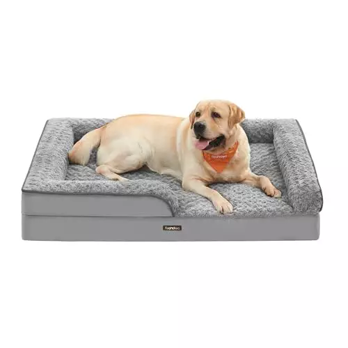 Feandrea Orthopaedic Dog Bed for Large Dogs, Waterproof Dog Sofa Bed with Removable Washable Cover, 36 x 27 x 6.5 Inches, Dove Gray UPGW252G01