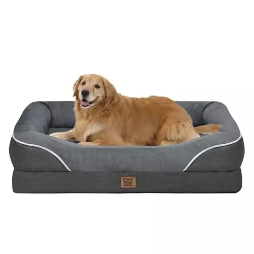 Washable Orthopedic Large Dog Bed – Removable Orthopedic Foam Dog Beds with Bolsters Waterproof Large Dog Bed and Non-Slip Bottom Extra Large Dog Bed Sofa