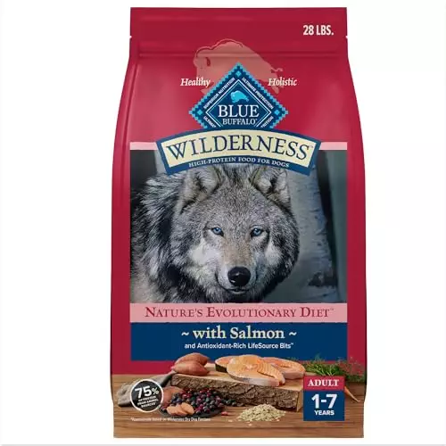 Blue Buffalo Wilderness Natural High-Protein Dry Food for Adult Dogs, Salmon Recipe, 28-lb. Bag