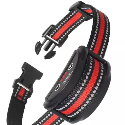 PetJoy Dog Bark Collar for Small Medium Large Dog, Barking Collar with Beep & Shock, Smart Anti Bark Collars with 5 Sensitivity – 7 Progressive Procedures (Red)