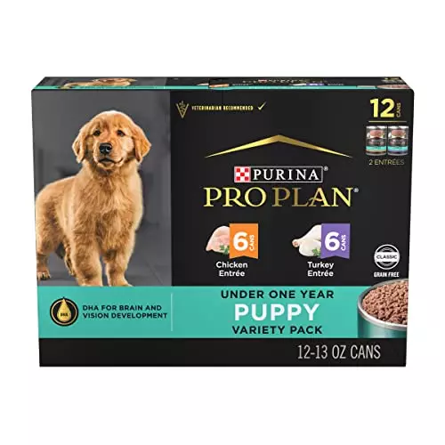 Purina Pro Plan Development Grain Free Chicken Entree and Grain Free Turkey Entree Puppy Wet Dog Food Variety Pack – (Pack of 12) 13 oz. Cans