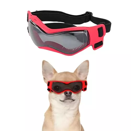 Kagoty Small Dog Goggles Small Breed, Small Dog Sunglasses UV Eye Protection for Medium Breed Dogs, Doggy Goggles Puppy Eyewear Glasses Pet Sunglasses, Red