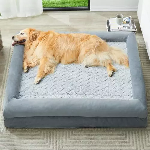 WNPETHOME Orthopedic Dog Beds for Large Dogs, Extra Large Waterproof Dog Couch with Removable Washable Cover & Anti-Slip Bottom, XL Dog Crate Bed with Sides