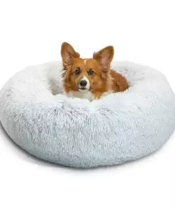 Best Friends by Sheri The Original Calming Donut Dog and Cat Bed in Shag Fur, Frost Gray, Medium, 30×30