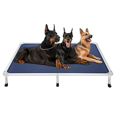 Veehoo Chew Proof Elevated Dog Bed – Cooling Raised Pet Cot – Silver Aluminum Frame and Durable Textilene Mesh Fabric, Unique Designed No-Slip Feet for Indoor or Outdoor Use, Blue, XX-Large, CWC2003