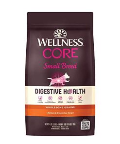 Wellness CORE Digestive Health Dry Dog Food with Wholesome Grains, Highly Digestible, for Dogs with Sensitive Stomachs, Made in USA with Real Protein (Small Breed, Chicken & Brown Rice, 4-Pound Bag)