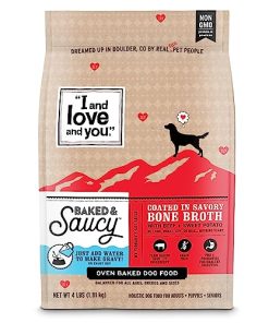 “I and love and you” Baked and Saucy Dry Dog Food with Gravy Coating, Beef and Sweet Potato Recipe, Grain Free, Coated in Bone Broth, Prebiotics and Probiotics, Real Meat, No Fillers, 4 lb Bag