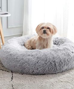 Calming Dog & Cat Bed, Anti-Anxiety Donut Cuddler Warming Cozy Soft Round Bed, Fluffy Faux Fur Plush Cushion bed for Small Medium Dogs and Cats (20″/24″/27″/30″)
