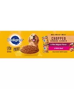 PEDIGREE CHOPPED GROUND DINNER Adult Canned Soft Wet Dog Food Variety Pack, Filet Mignon Flavor and With Beef, 13.2 oz. Cans (Pack of 12)