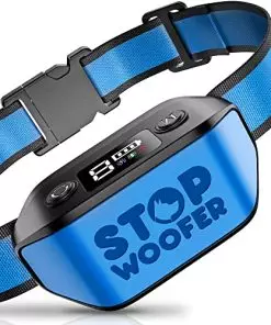 STOPWOOFER Dog Bark Collar – No Shock, No Pain – Rechargeable Barking Collar for Small, Medium and Large Dogs – w/2 Vibration & Beep Modes Black/Blue