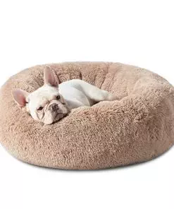 Bedsure Calming Dog Bed for Medium Dogs – Donut Washable Medium Pet Bed, 30 inches Anti Anxiety Round Fluffy Plush Faux Fur Cat Bed, Fits up to 45 lbs Pets, Camel