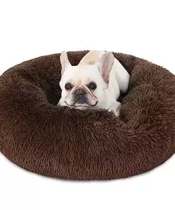 Dog Beds for Medium Dogs, Big Calming Dog Bed Washable, Pet Beds for Small Dogs to Large Dogs, 27 Inch Plush Round Donut Anti Anxiety Dog Bed, Dark Brown