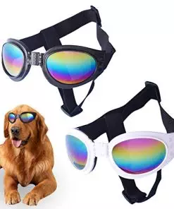 2 Pcs Dog Goggles Dog Sunglasses Adjustable Strap for Waterproof Windproof UV Protection Sunglasses for Dog, for Go Out Travel Skiing Swim, (Black and White) (2 PC)