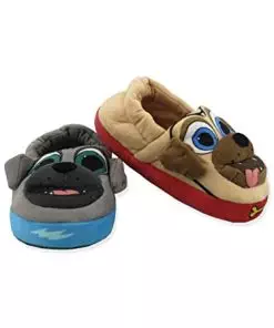 Disney Puppy Dog Pals Bingo Rolly Toddler Plush Aline Slippers with 3D Face (Gray/Tan, 9-10 M US Toddler)