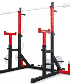 STOZM Combo Barbell Rack & Adjustable Weight Bench (Red)