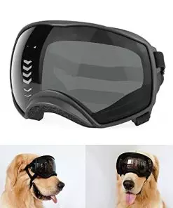 PETLESO Dog Goggles for Large Breed, Dog Sunglasses Medium Large Breed Wide View Dog Eye Protection with Adjustable Straps for Driving Riding Hiking, Black Lens