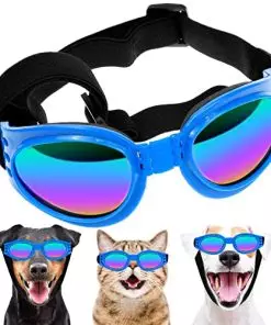 Dog Goggles, Stylish Cool Dog Sunglasses, Adjustable Waterproof Windproof UV Protection Dog Glasses, for Car Travel Swim
