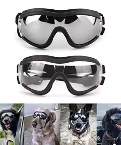 Dog Goggles Large Breed, 2PCS Black and Clear Lens Dog Sunglasses Medium Dogs, UV Protection Adjustable Dog Glasses