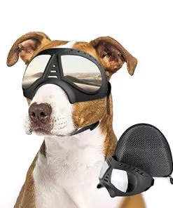 ENJOYING Large Dog Goggles Anti-UV Dog Sunglasses Soft Pet Motorcycle Eyewear Fog-Proof Windproof Shatterproof Dog Glasses for Large-Medium Dogs, Sliver
