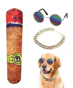 Cava Heat Lake Squeaky Dog Toys,Dog Birthday Party Supplies,Dog Sunglasses,Gold Chain Dog Collar