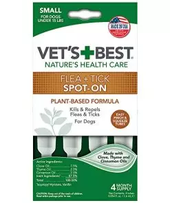 Vet’s Best Topical Flea & Tick Treatment for Dogs up to 15lbs, 4 Month Supply