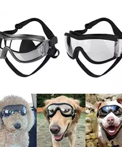 ENJOYING Dog Goggles Medium Breed Anti-UV Doggy Sunglasses for Medium-Large Dogs Fog-Proof Windproof Dog Glasses, Adjustable, Easy Wear, Black and Clear, 2PCS