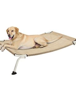 Veehoo Curved Cooling Elevated Dog Bed, White Frame Outdoor Raised Dog Cot, Chew Proof Pet Bed with Washable & Breathable Textilene Mesh, Non-Slip Feet for Indoor & Outdoor, X-Large, Beige Coffee