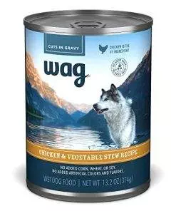 Amazon Brand – Wag Wet Canned Dog Food, Chicken & Vegetable Stew Recipe, 13.2 oz Can (Pack of 12)