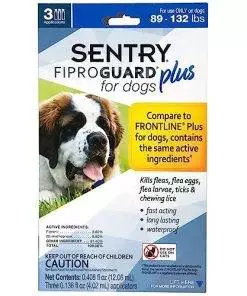 3-PACK SENTRY FiproGuard Plus Flea & Tick Spot-On for Dogs (89-132 lbs)
