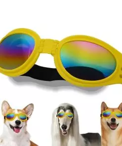 Dog Goggles, Pet Glasses UV Protection,Goggles with Adjustable Strap for Small Size Dogs,Summer Pet Decoration(Yellow Frame)