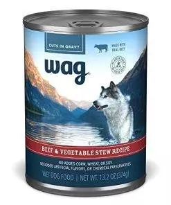 Amazon Brand – Wag Stew Canned Dog Food, Beef & Vegetable Recipe, 13.2 oz Can (Pack of 12)