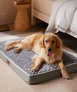 WNPETHOME Orthopedic Large Dog Bed, Dogs Bed for Large Dogs with Egg Foam Crate Pet Bed with Soft Rose Plush Waterproof Dog Bed Cover Washable Removable（Dog Bed Large 36 x 27 x 3 inch Grey）