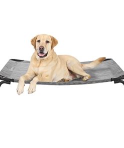 Veehoo Curved Cooling Elevated Dog Bed, Black Frame Outdoor Raised Dog Cot, Chew Proof Pet Bed with Washable & Breathable Textilene Mesh, Non-Slip Feet for Indoor & Outdoor, Large, Black Silver