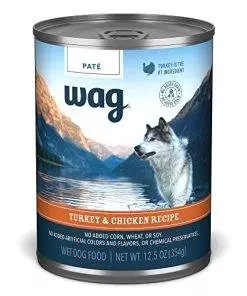 Amazon Brand – Wag Pate Canned Dog Food, Turkey & Chicken Recipe, 12.5 oz Can (Pack of 12)