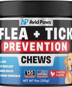 Dog Flea and Tick Treatment Chewable (Chicken Flavor) – US Made Natural Flea and Tick Prevention for Dogs Chewable Tablets – Flea and Tick Chews for Dogs – Soft Oral Flea Pills for All Breeds & Ages