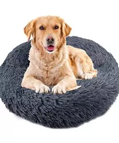 35.4″ Extra Large Calming Dog and Cat Bed, Dog Beds for Dogs and Cats, Anti-Anxiety Donut Soft Round Bed, Washable Dog Bed, Dark Grey
