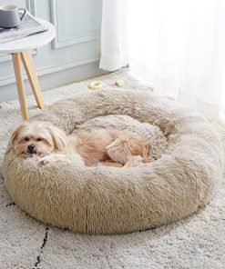 Calming Dog Bed & Cat Bed, Anti-Anxiety Donut Dog Cuddler Bed, Warming Cozy Soft Dog Round Bed, Fluffy Faux Fur Plush Dog Cat Cushion Bed for Small Medium Dogs and Cats (20″/24″/27″/30″)